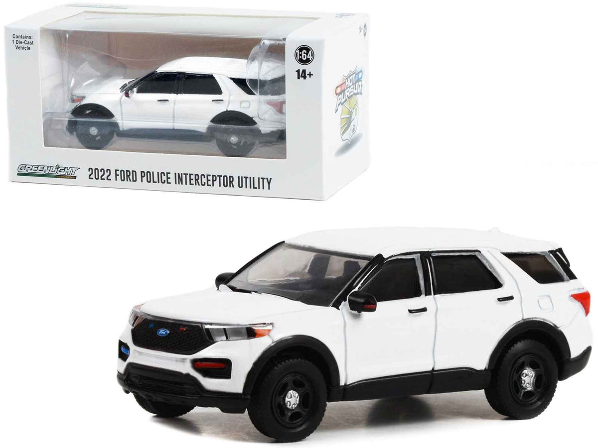 White 2022 Ford Police Interceptor Utility diecast model car by Greenlight, part of the Hobby Exclusive Series 1/64 Police Models.