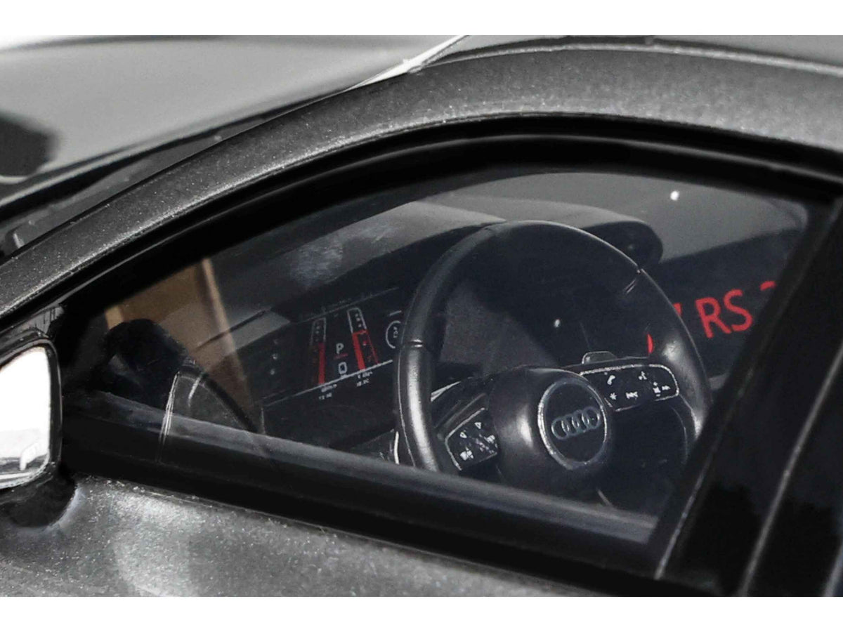 Miniature Audi ABT RS3-R model car in Daytona Gray Metallic by GT Spirit, detailed 1/18 scale collectible vehicle.