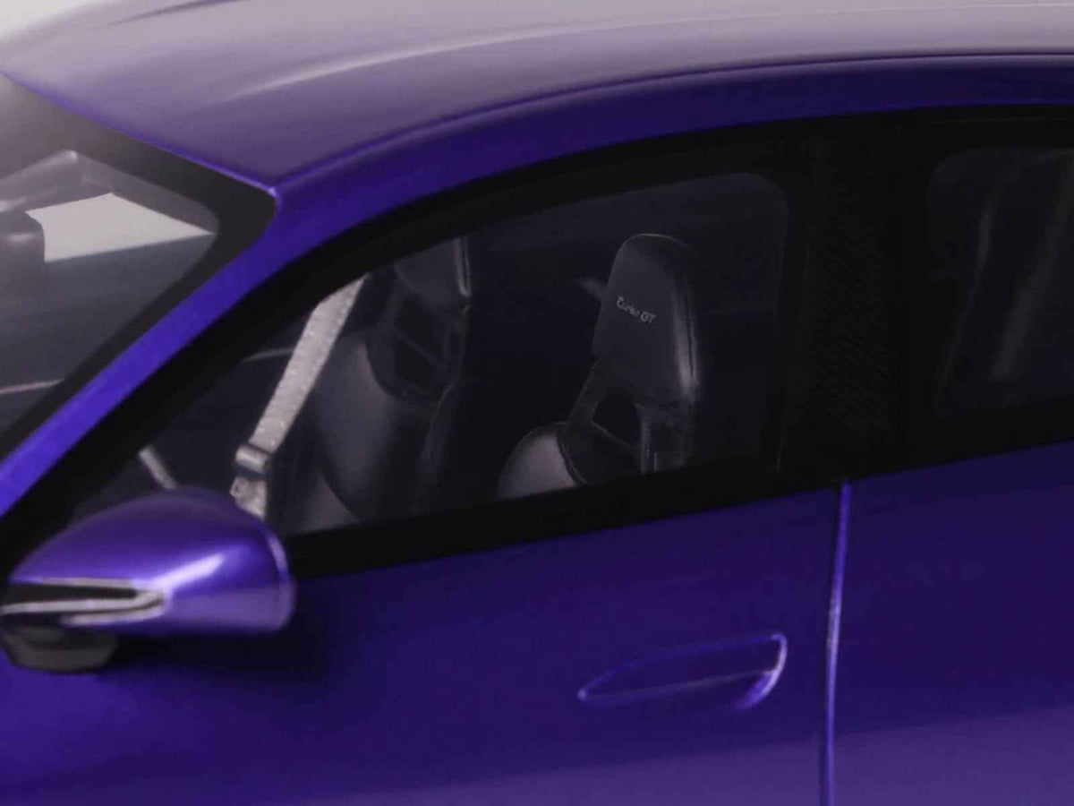 Miniature Porsche Taycan Turbo GT model car in Purple Sky Metallic, 1/18 scale by GT Spirit, detailed Porsche models by Miniature Motors