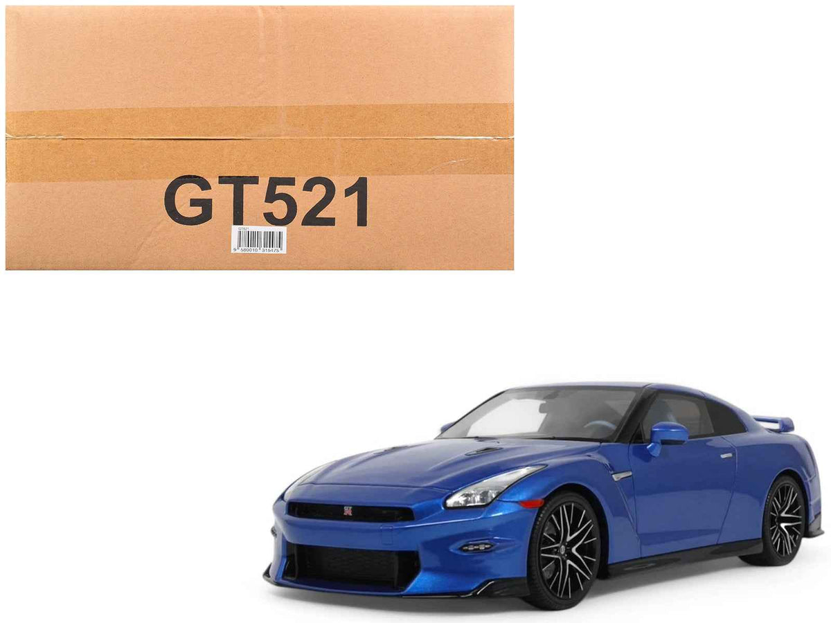 Miniature 1/18 Nissan GT-R Skyline Edition model car in Bayside Blue Metallic by GT Spirit, detailed and realistic collectible.