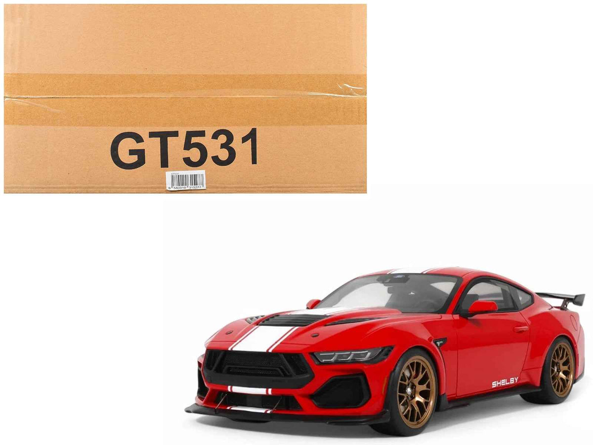 2025 Shelby Mustang Supersnake Race Red model car with white stripes by GT Spirit, detailed 1/18 scale Shelby model from Miniature Motors