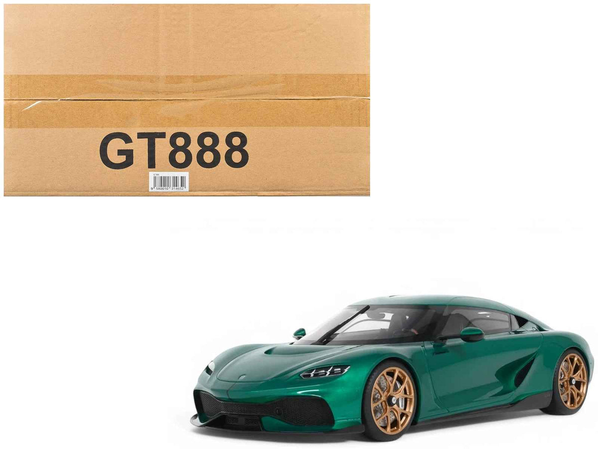 Miniature Motors 1/18 Koenigsegg Gemera Racing Green Metallic model car by GT Spirit, detailed miniature vehicle for collectors.