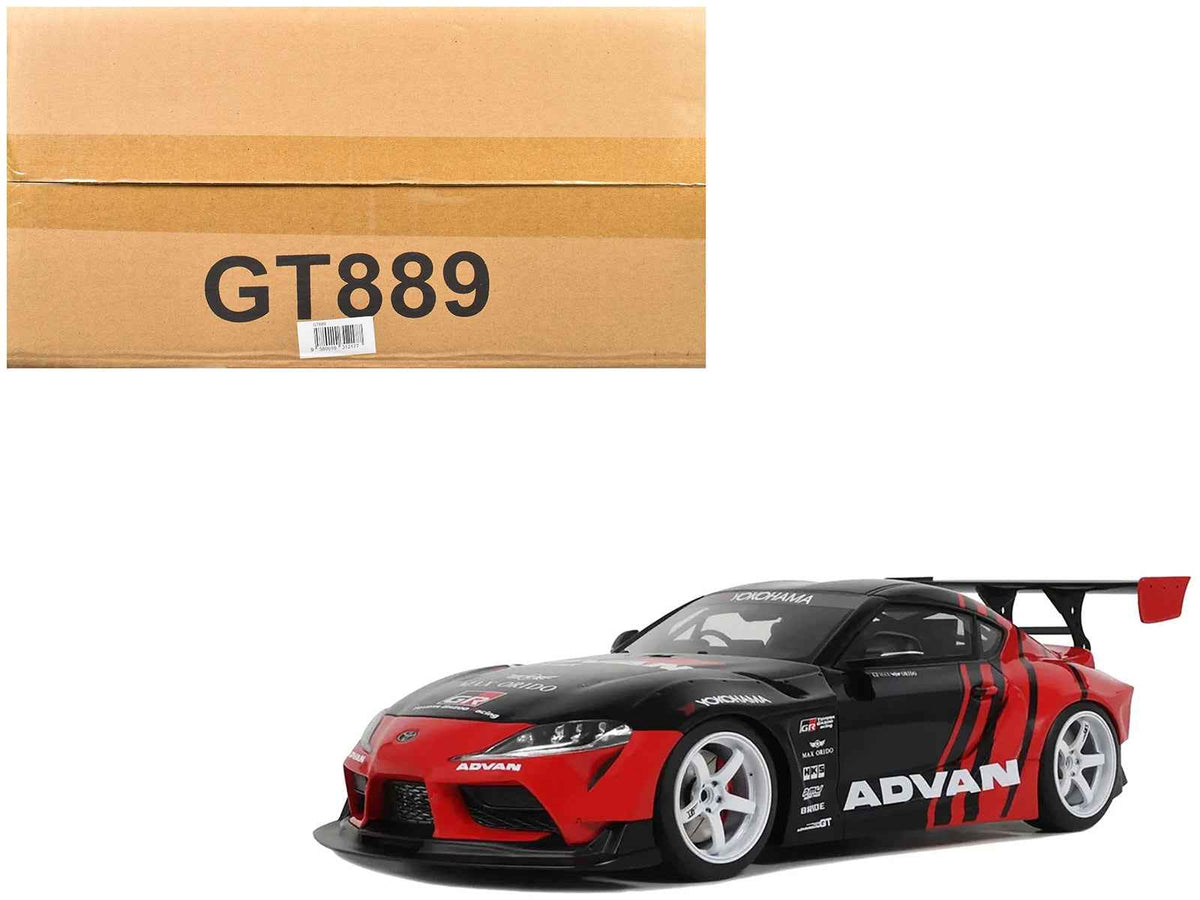 Black and red 1/18 scale Toyota Supra GR RHD model car by GT Spirit, detailed miniature replica from Miniature Motors.