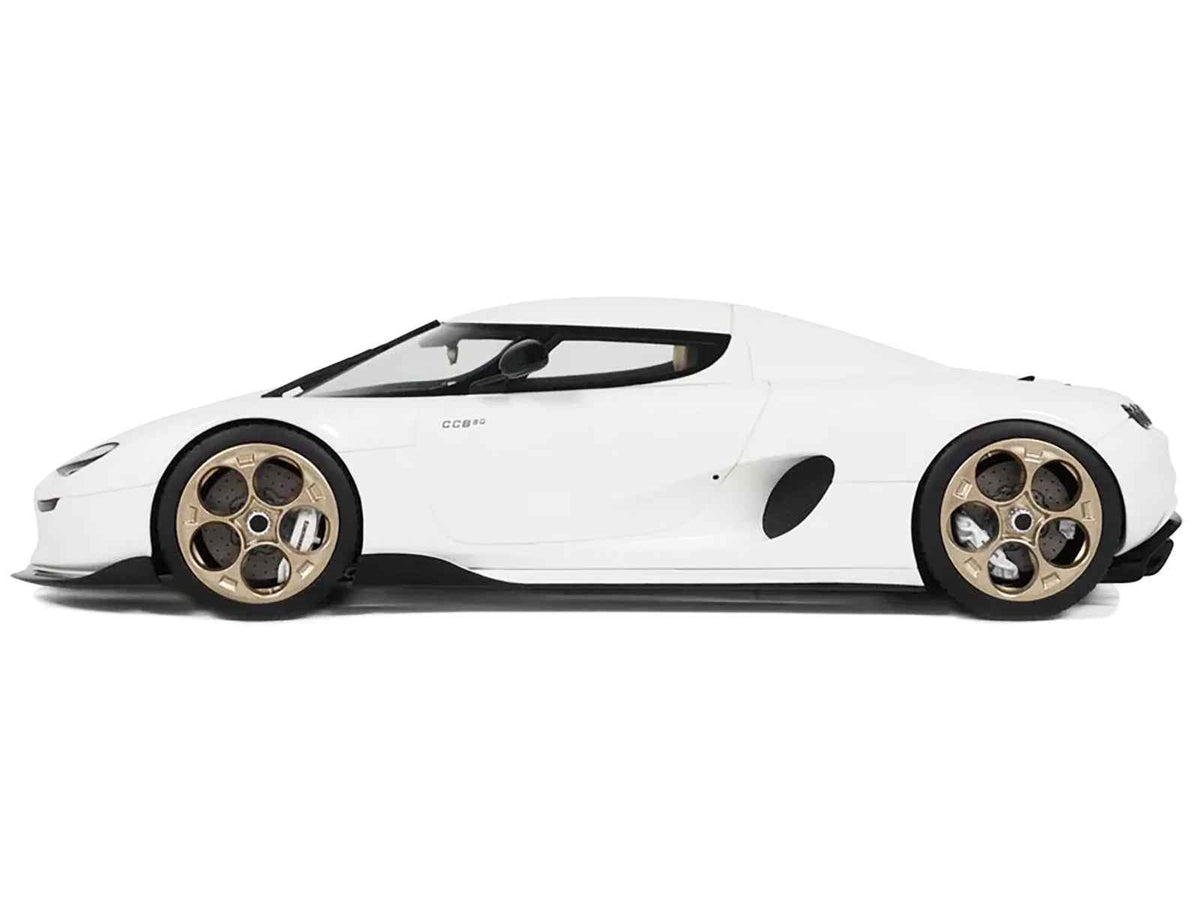 Miniature 1/18 scale Koenigsegg CC850 model car in crystal white by GT Spirit, detailed replica from Miniature Motors.