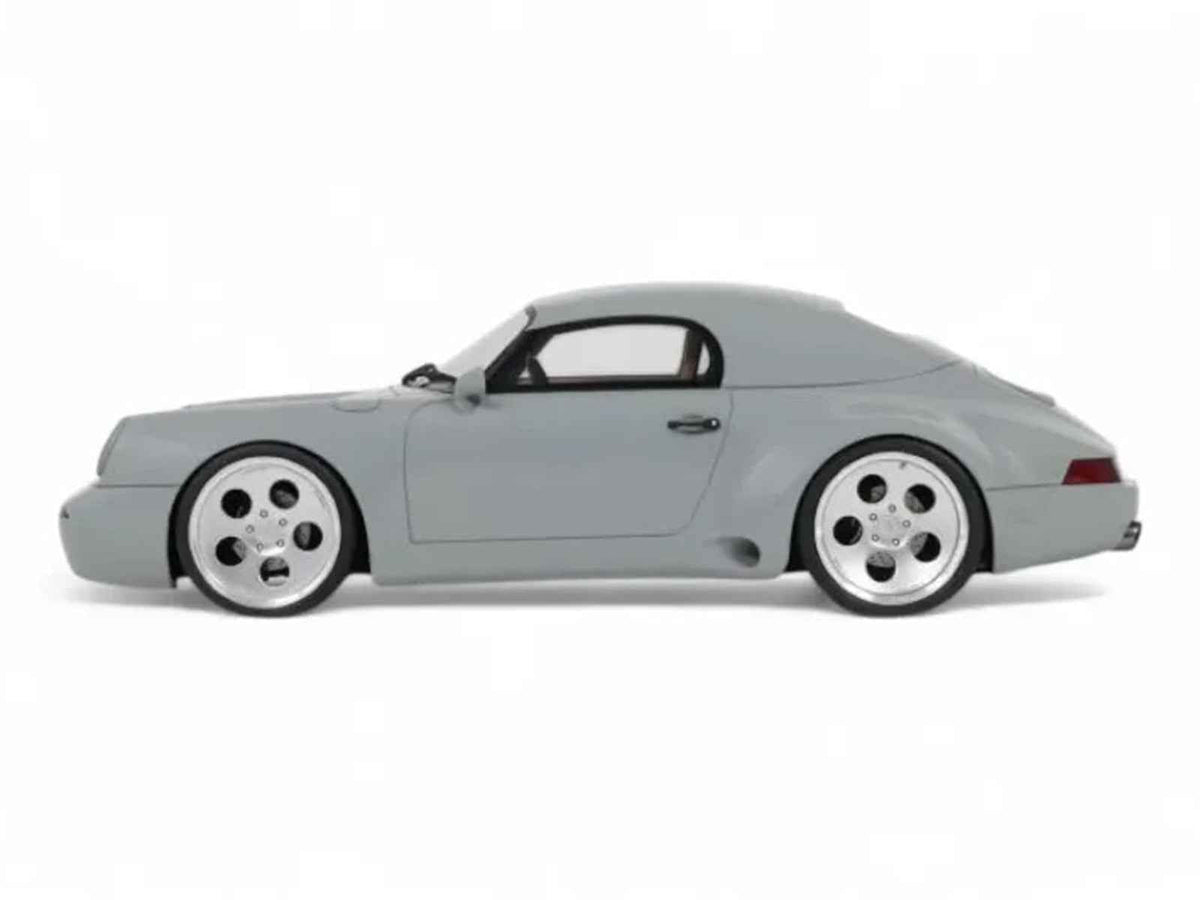 2023 Strosek Mega 30 Speedster Porsche 911 1/18 scale model car in classic gray by GT Spirit, detailed miniature collectible.