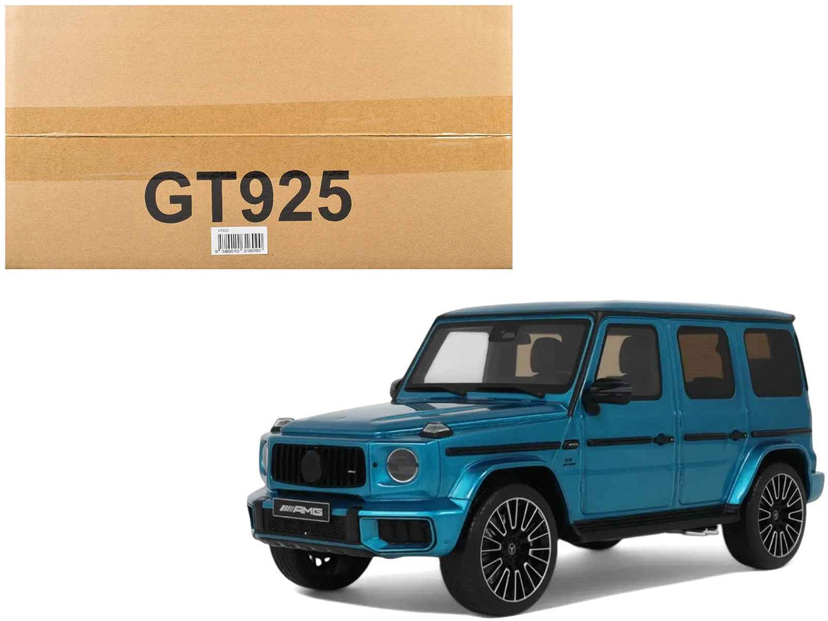 Miniature 2024 Mercedes-Benz G 63 AMG Hyper Blue Magno Metallic 1/18 scale model car by GT Spirit