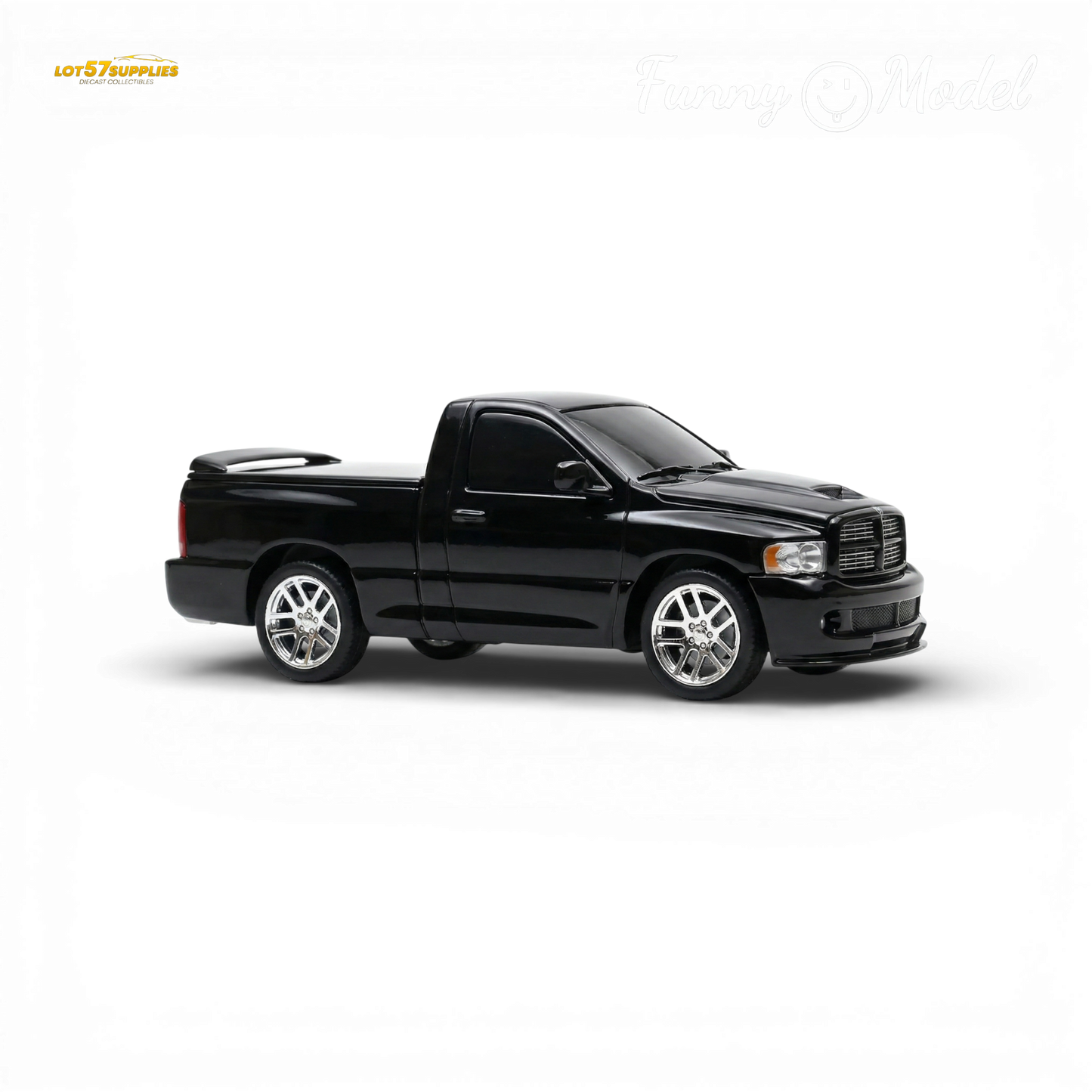 Black crystal Dodge RAM SRT-10 diecast model in 1:64 scale, detailed silver accents, from Lot57Supplies Diecast Shop, pre-order available.