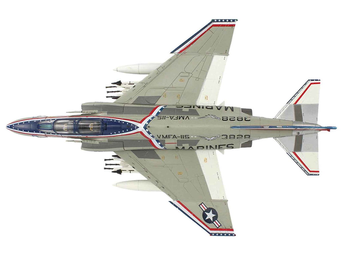 Miniature Motors 1/72 diecast model of McDonnell Douglas F-4J Phantom II fighter-bomber in Marine Corps livery, displayed on stand.