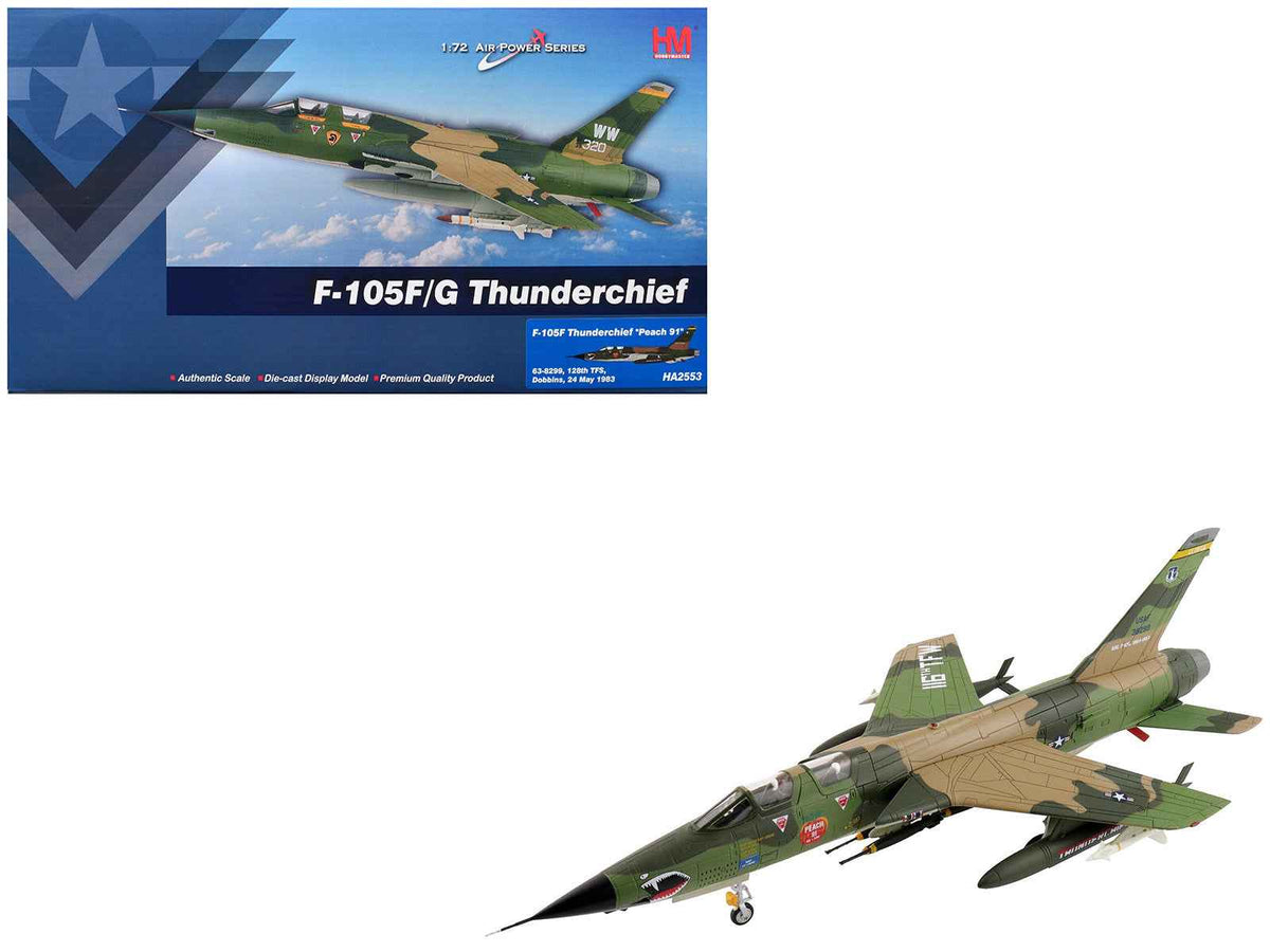 Republic F-105F Thunderchief fighter-bomber diecast model by Hobby Master, showing details of the 63-8299 Peach aircraft in Air Power Series.