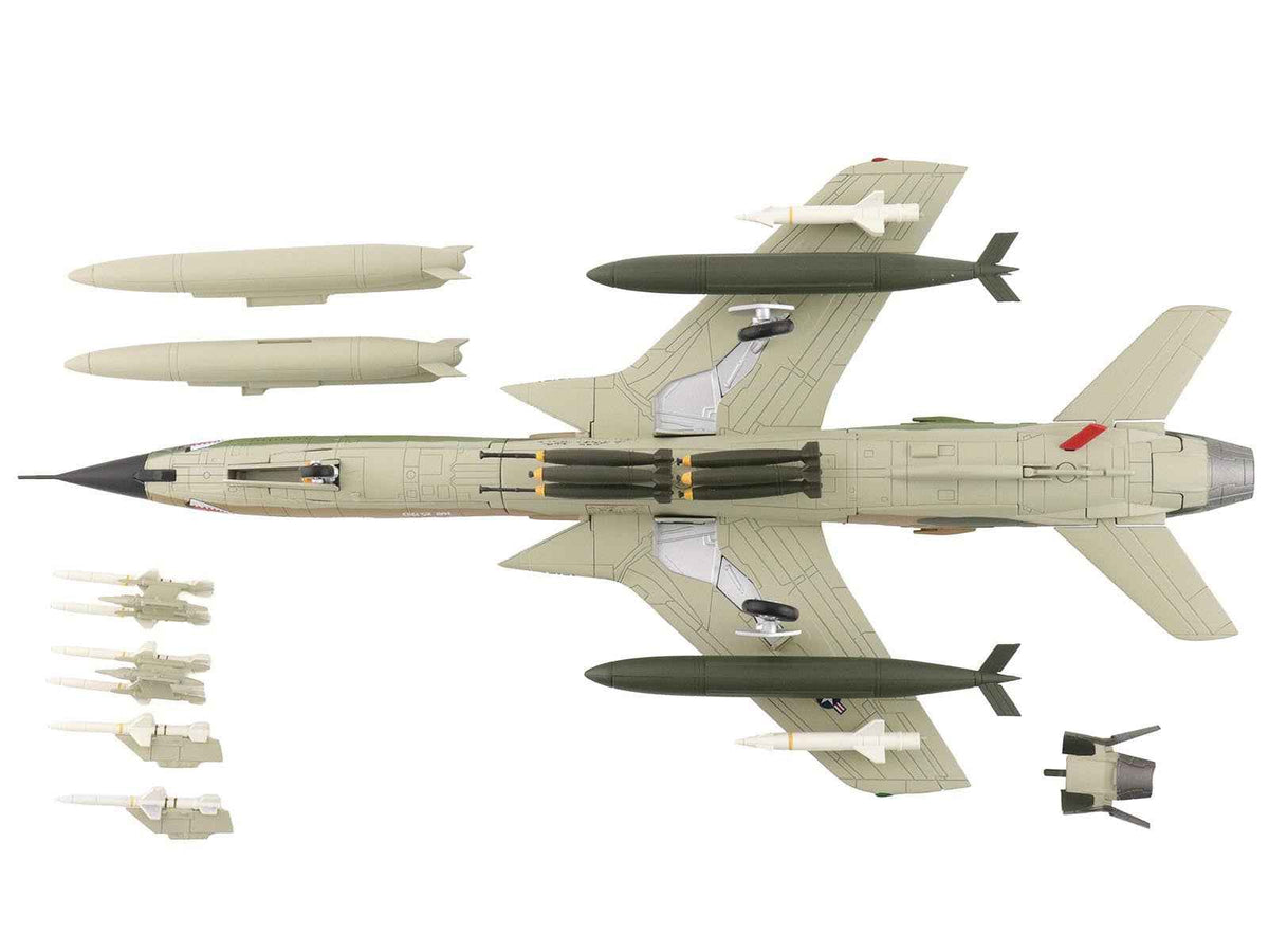 Republic F-105F Thunderchief fighter-bomber aircraft diecast model by Hobby Master, detailed 1/72 scale, featuring USAF markings.