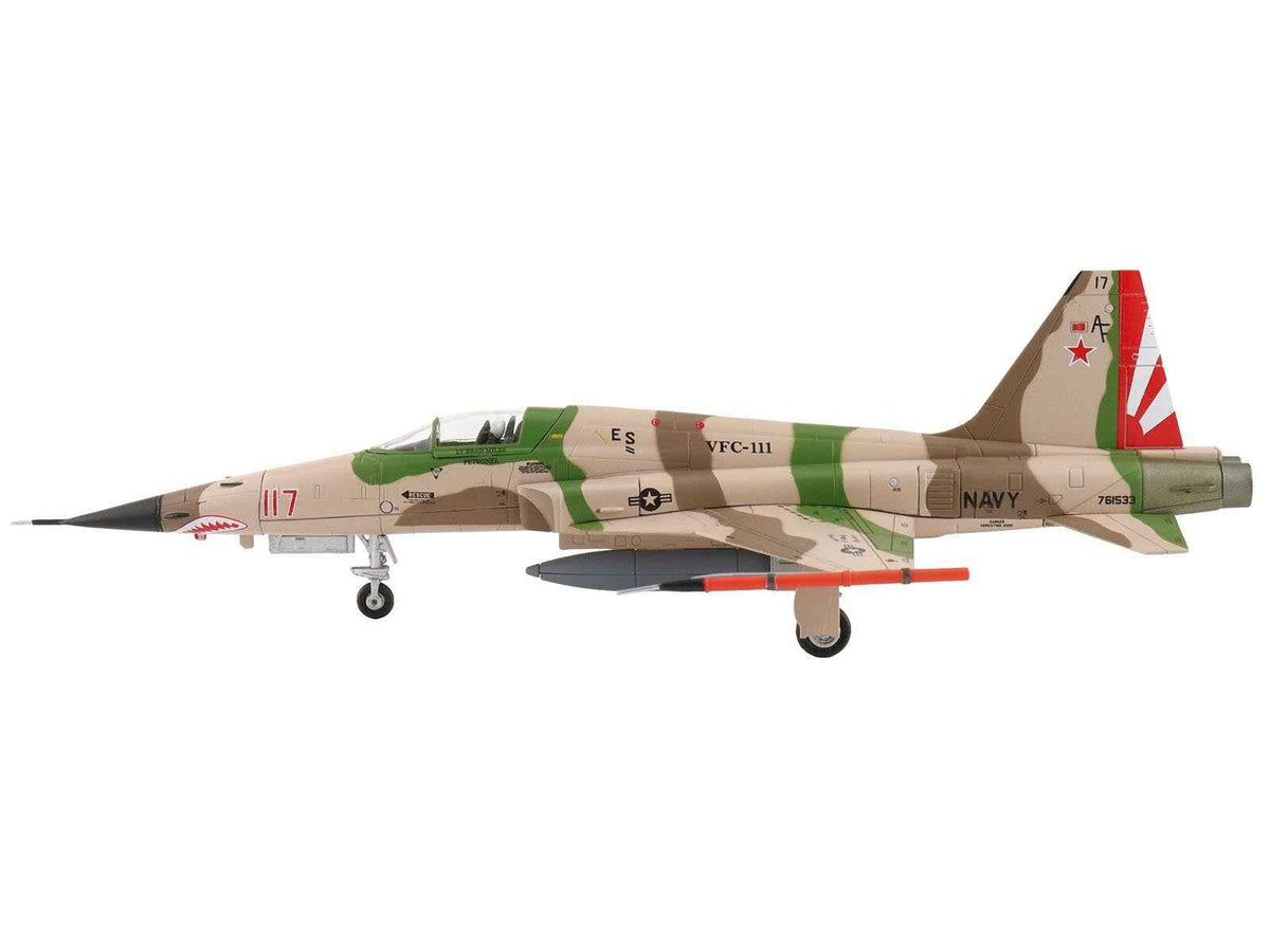 Miniature Motors 1/72 diecast model of Northrop F-5N Tiger II aircraft "Red 117" by Hobby Master, U.S. Navy adversary fighter.