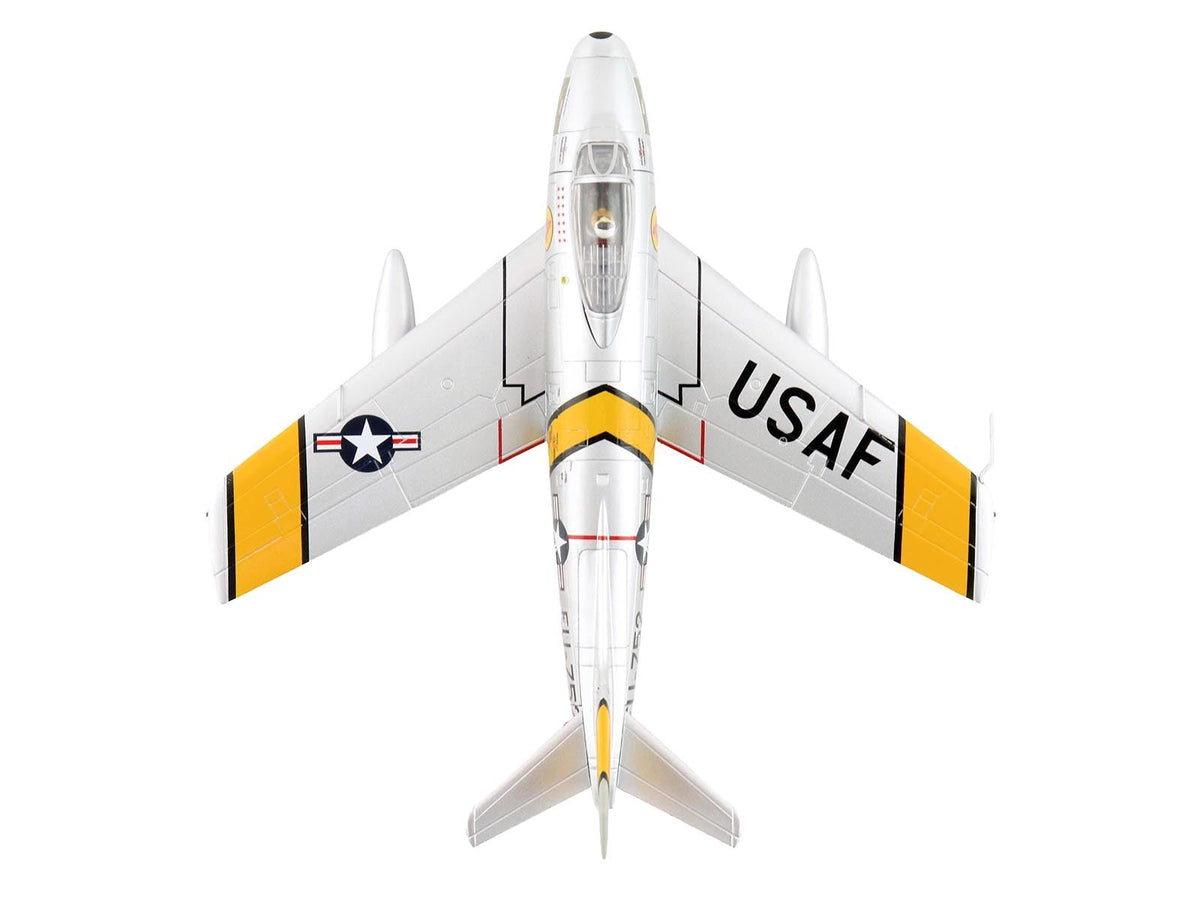 North American F-86E Sabre fighter aircraft diecast model by Hobby Master, 1/72 scale, featuring detailed markings and insignia.