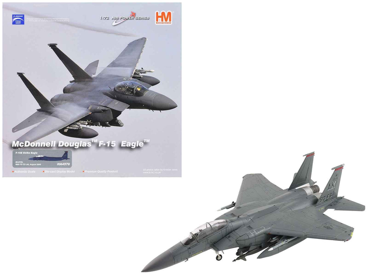 Miniature Motors 1/72 diecast model of McDonnell Douglas F-15E Strike Eagle fighter aircraft, US Air Force 90th Fighter Squadron jet.