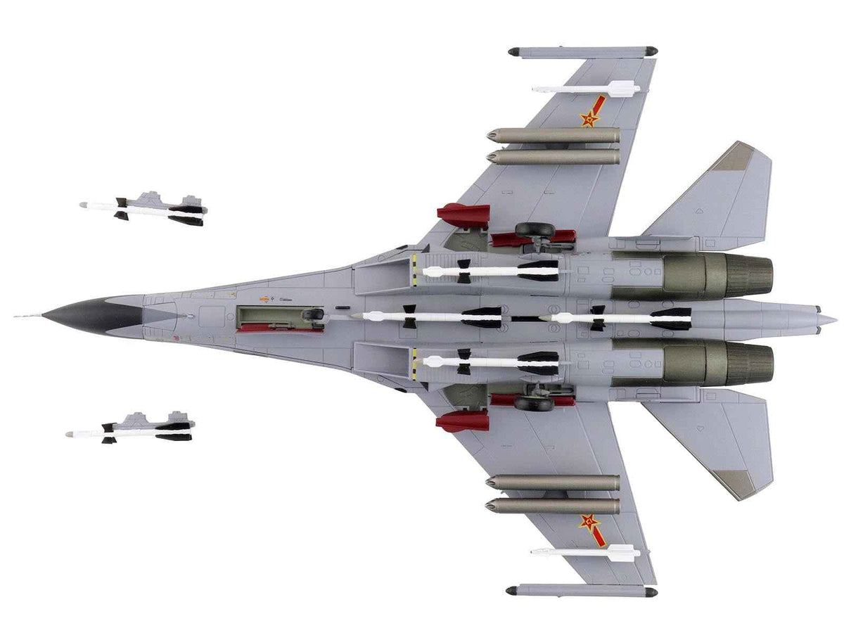 Miniature Motors 1/72 diecast model of Shenyang J-11A fighter aircraft with golden helmet, part of Hobby Master's Air Power Series.