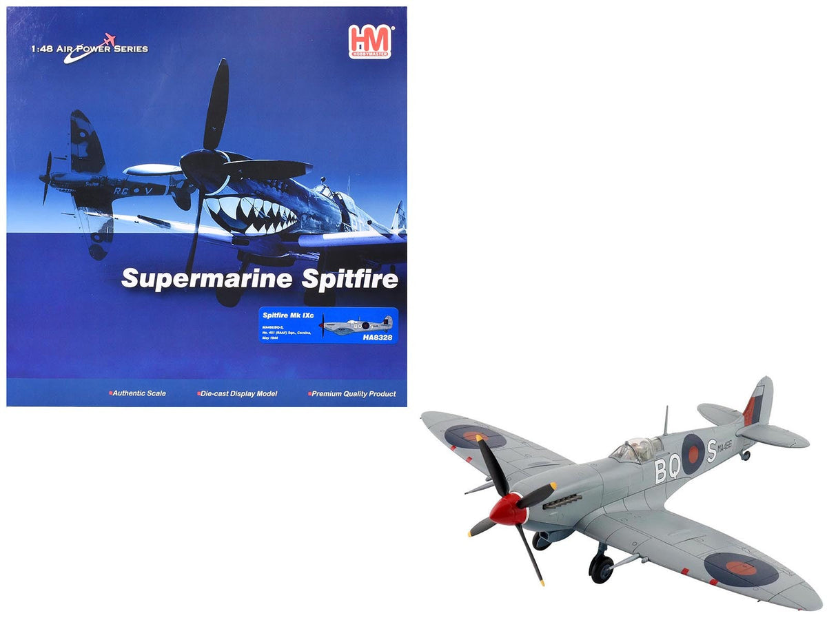 Miniature Motors 1/48 diecast model of Supermarine Spitfire Mk IXc fighter aircraft "MA466 BQ-S" of RAAF, 1944, detailed warplane.