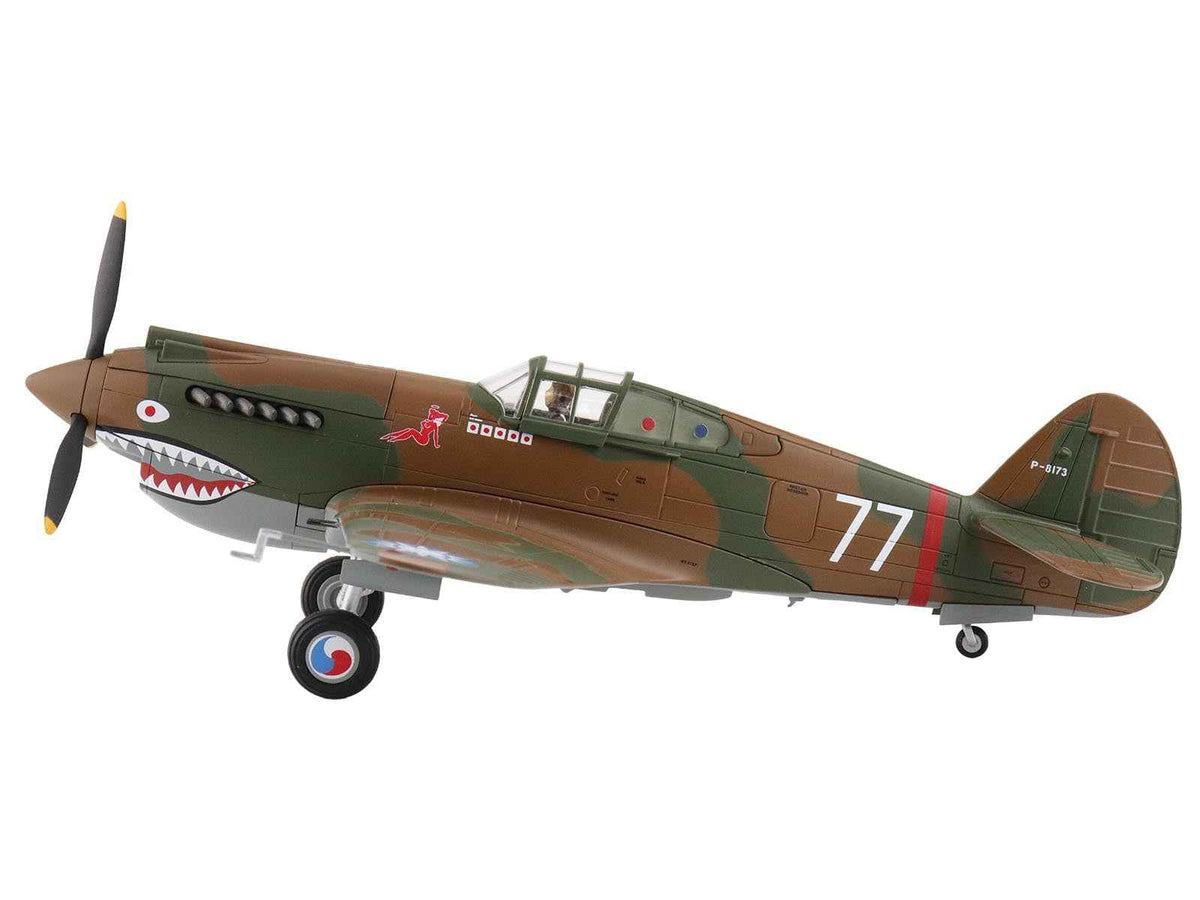 Miniature Motors P-40B Hawk 81-A2 fighter-bomber aircraft diecast model with "No.77 Robert Smith" markings, detailed military replica.