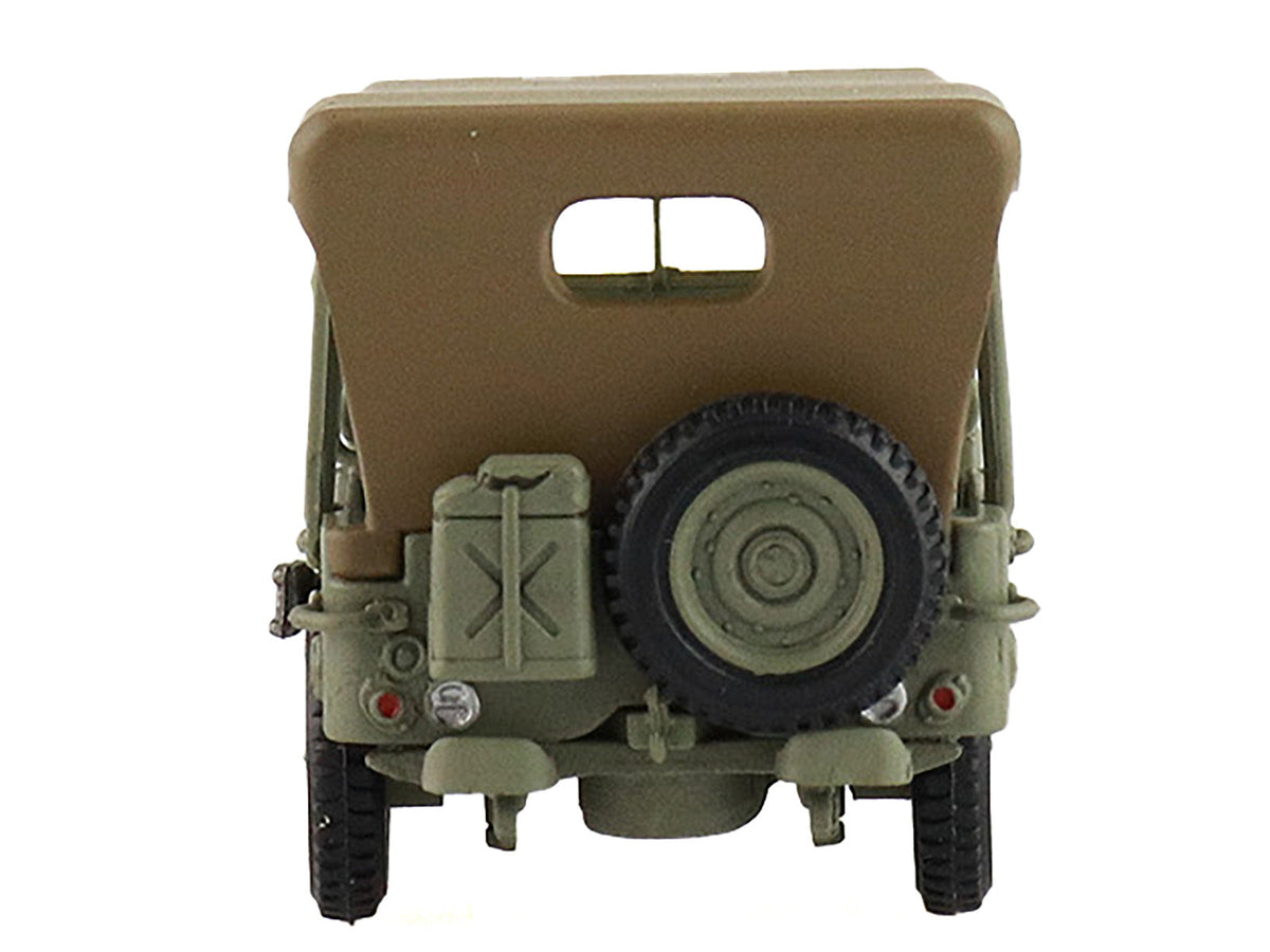 Miniature Motors 1/72 diecast model of WWII U.S. Army olive drab military vehicle, Gen. Douglas MacArthur Leyte 1945 replica.