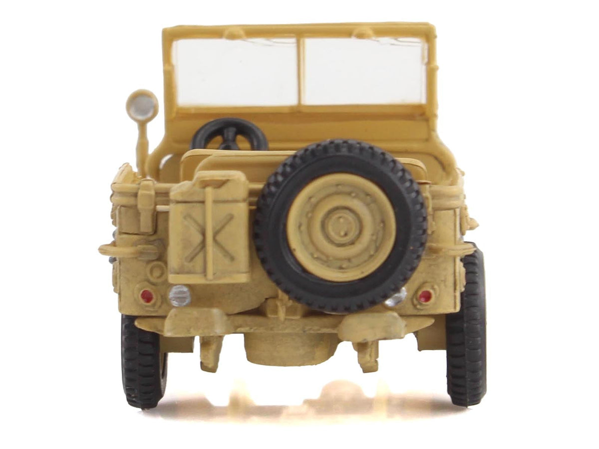 Miniature Motors 1/72 diecast model of British 8th Army military vehicle in desert sand, depicting General Montgomery's 1943 Sicily campaign.