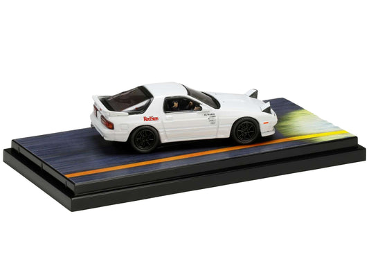Mazda RX-7 (FC3S) RHD (Right Hand Drive) White "RedSuns" with Ryosuke Takahashi Driver Figure "Initial D" (1995-2013) Manga 1/64 Diecast Model Car by Hobby Japan