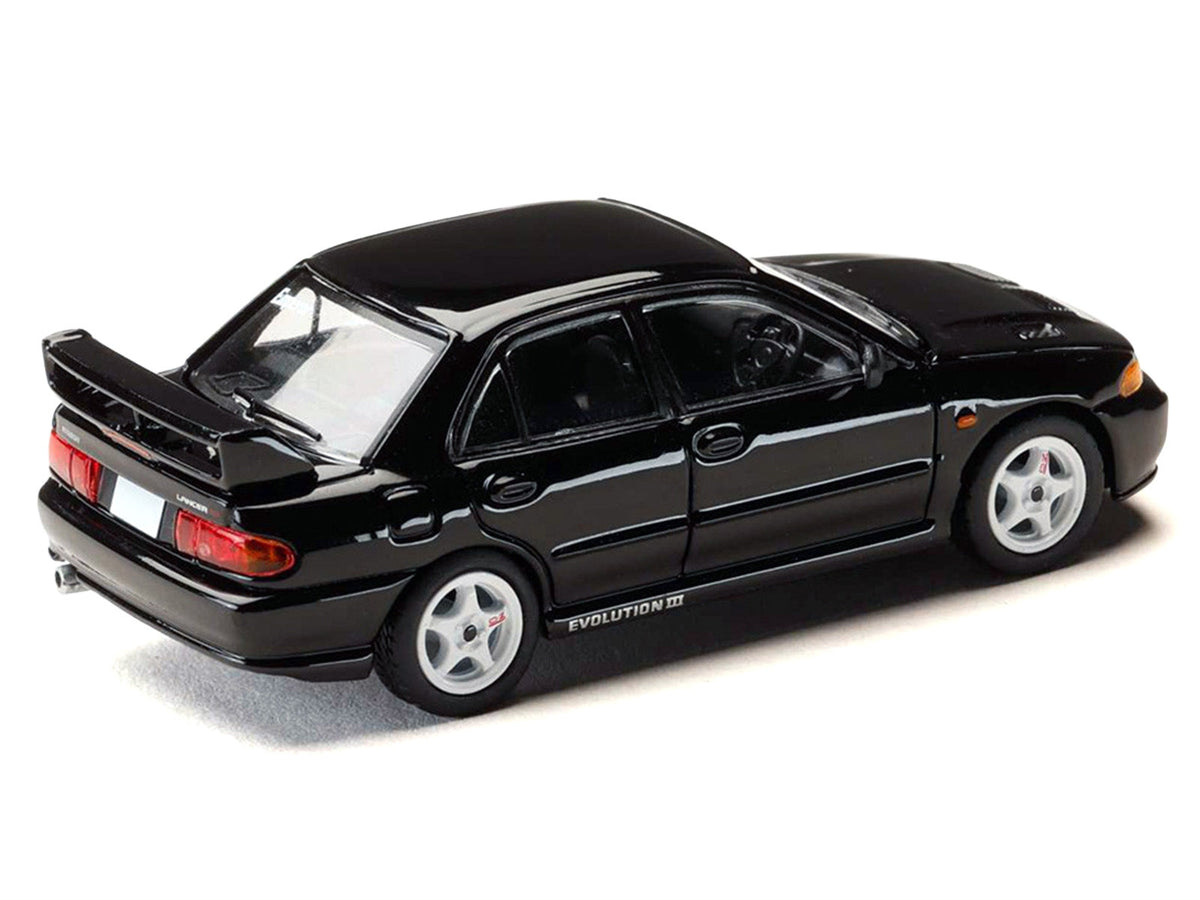 Miniature Motors Mitsubishi Lancer RS Evolution III RHD diecast model car in black, part of Hobby Japan's "Initial D" diorama series, 1/64 scale