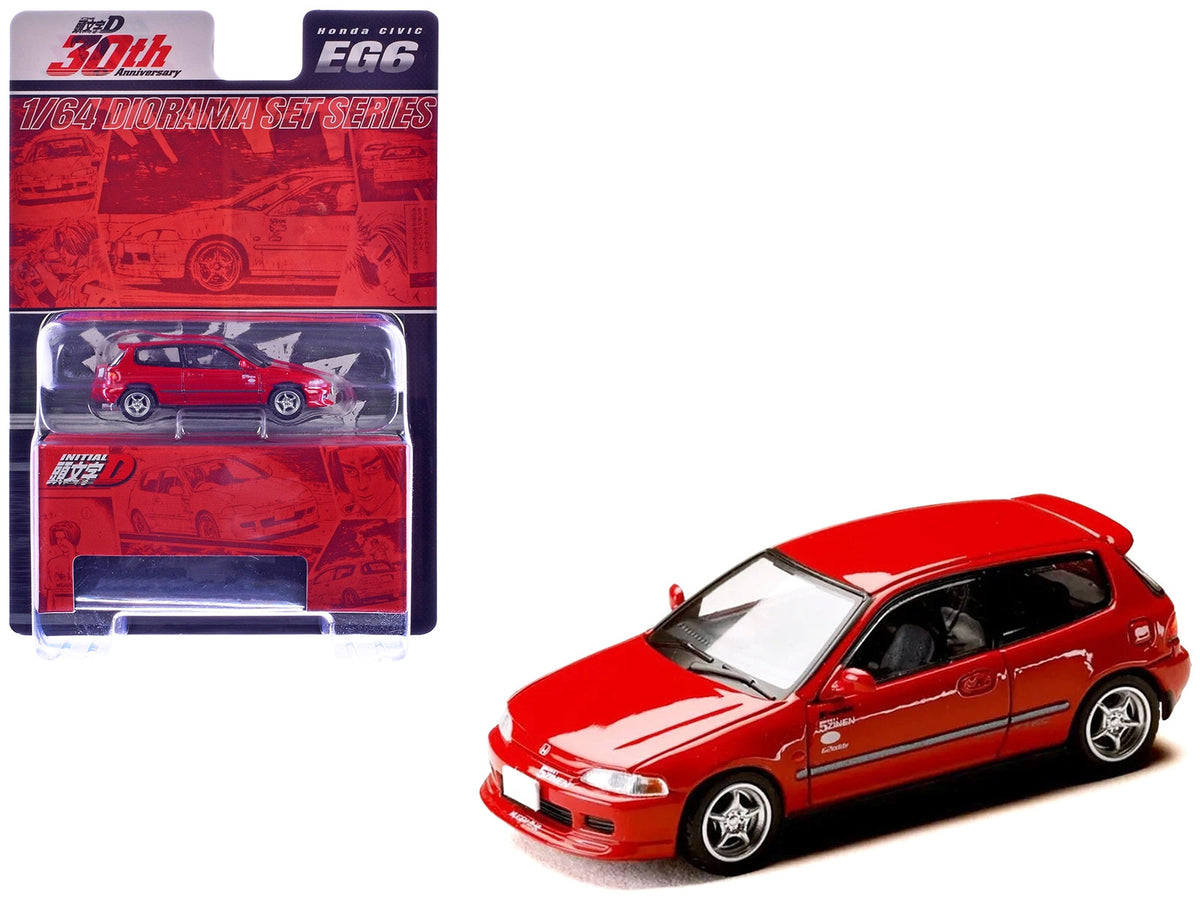 Red Honda Civic EG6 RHD diecast model car by Miniature Motors, from Diorama Set Series, inspired by Initial D manga, 1/64 scale