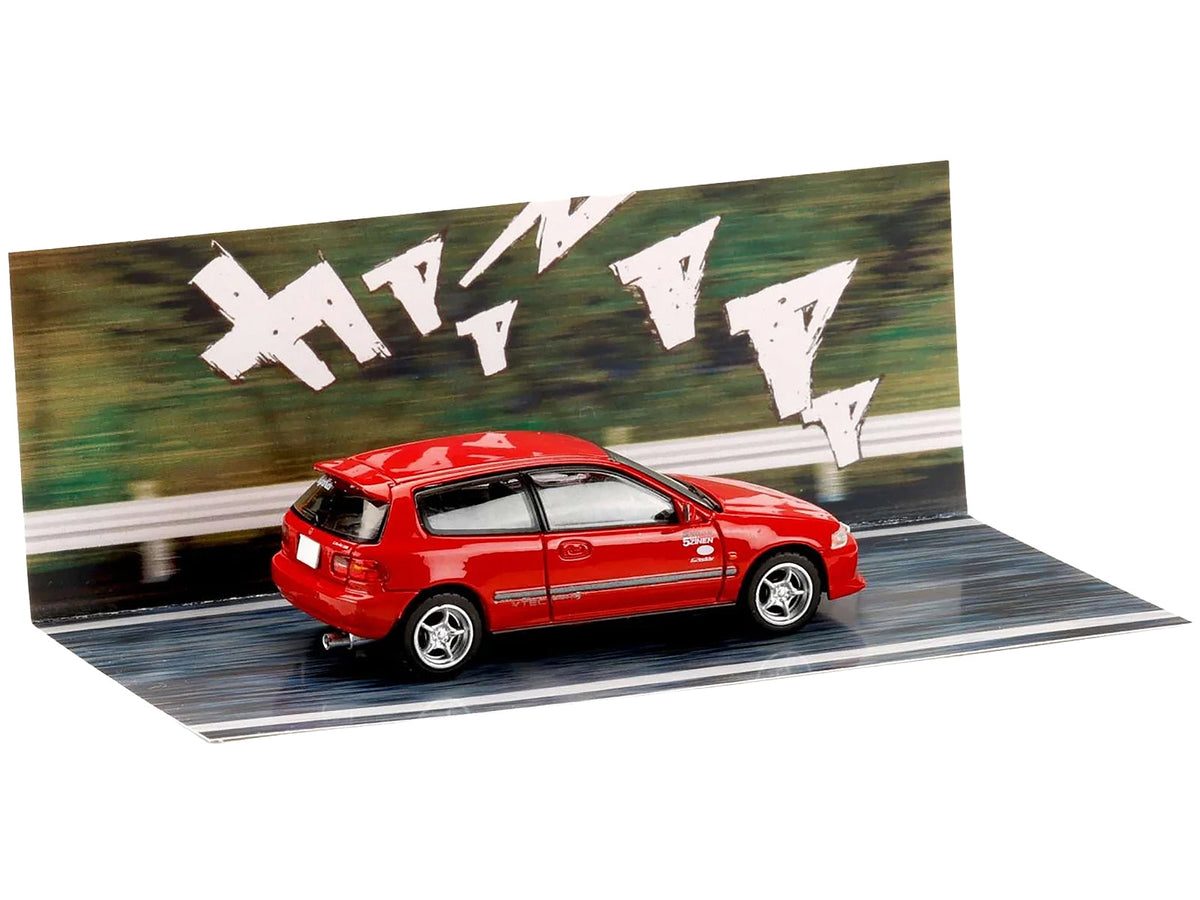 Red Honda Civic EG6 RHD diecast model car by Miniature Motors, from "Myogi Night Kids" Initial D diorama series, 1/64 scale.