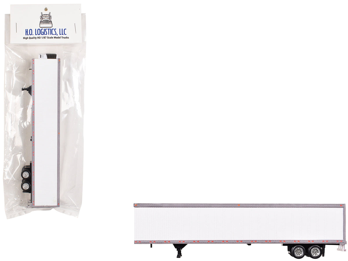 White box trailer with reefer unit, HO scale plastic model by Miniature Motors, detailed HO Logistics accessories for model train setups
