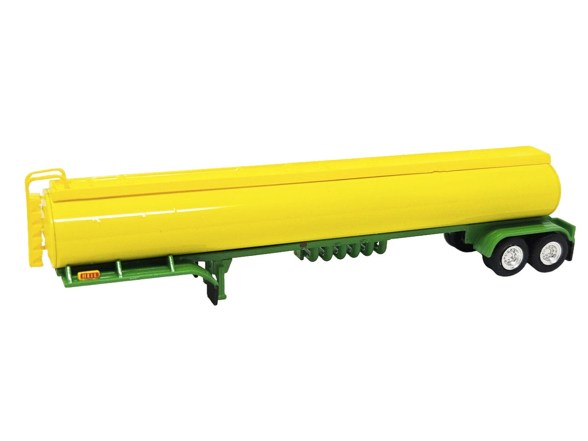 Yellow and green 1/87 scale HO model tanker trailer by Miniature Motors, detailed plastic accessory for HO Logistics model trains.