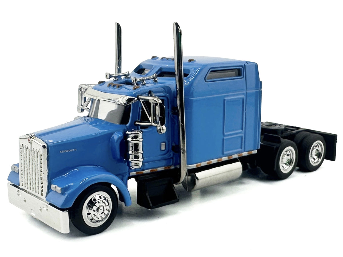Miniature Motors Kenworth W900L truck tractor model in baby blue, 1/87 scale, detailed plastic replica with sleeper cab.