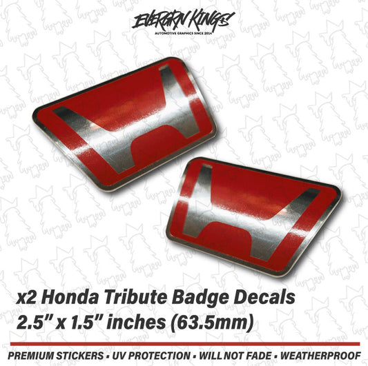 Red Tribute Honda H retro hood and trunk decals by Evergreen Kings, featuring chrome finish and bold design for vehicle customization.