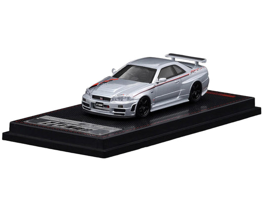 Nissan Skyline GT-R (BNR34) Z-Tune Nismo RHD (Right Hand Drive) Silver Metallic with Graphics 1/64 Diecast Model Car by Ignition Model