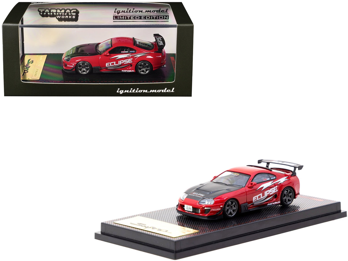 Red Toyota Supra JZA80 RZ diecast model car with carbon hood, RHD, Eclipse Racing Concept by Miniature Motors, detailed miniature vehicle