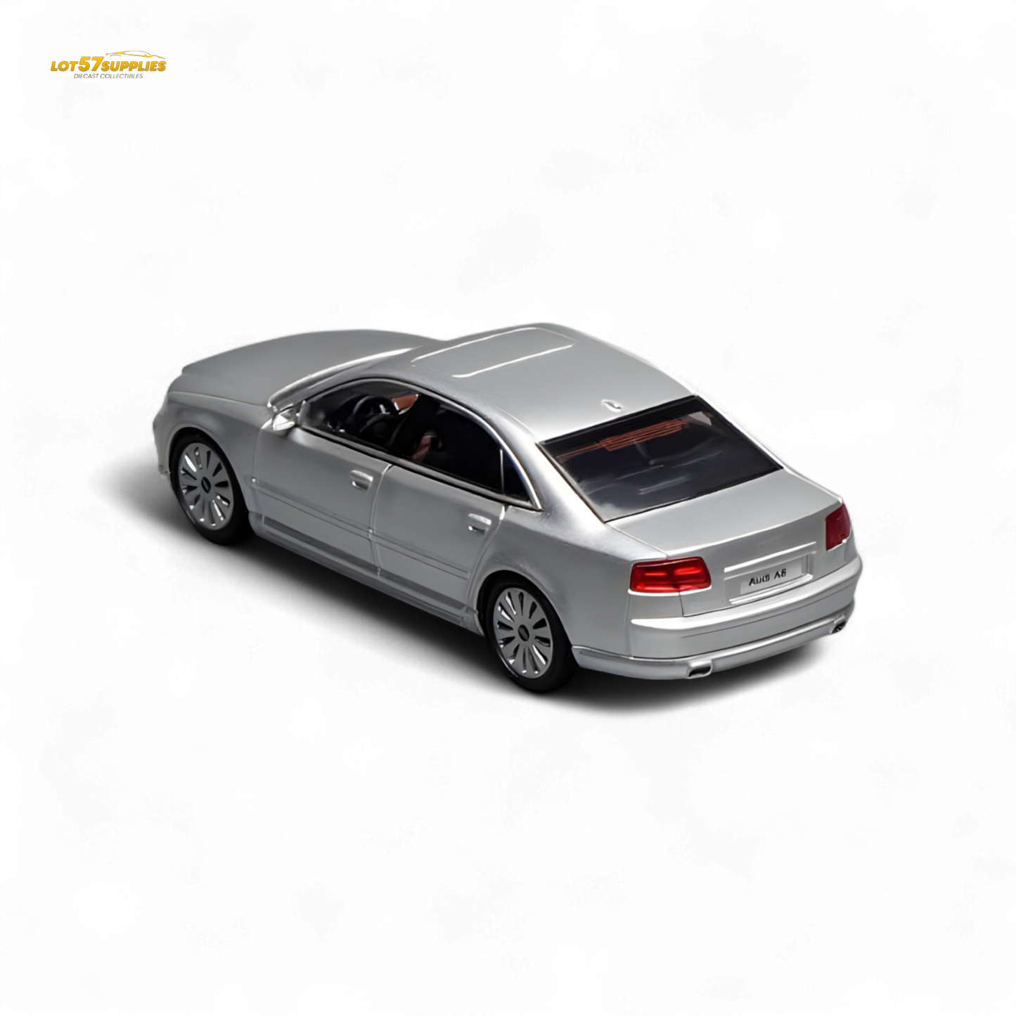 Miniature Audi A8 D3 facelift diecast model in 1:64 scale by Motorhelix, detailed silver diecast car for collectors.