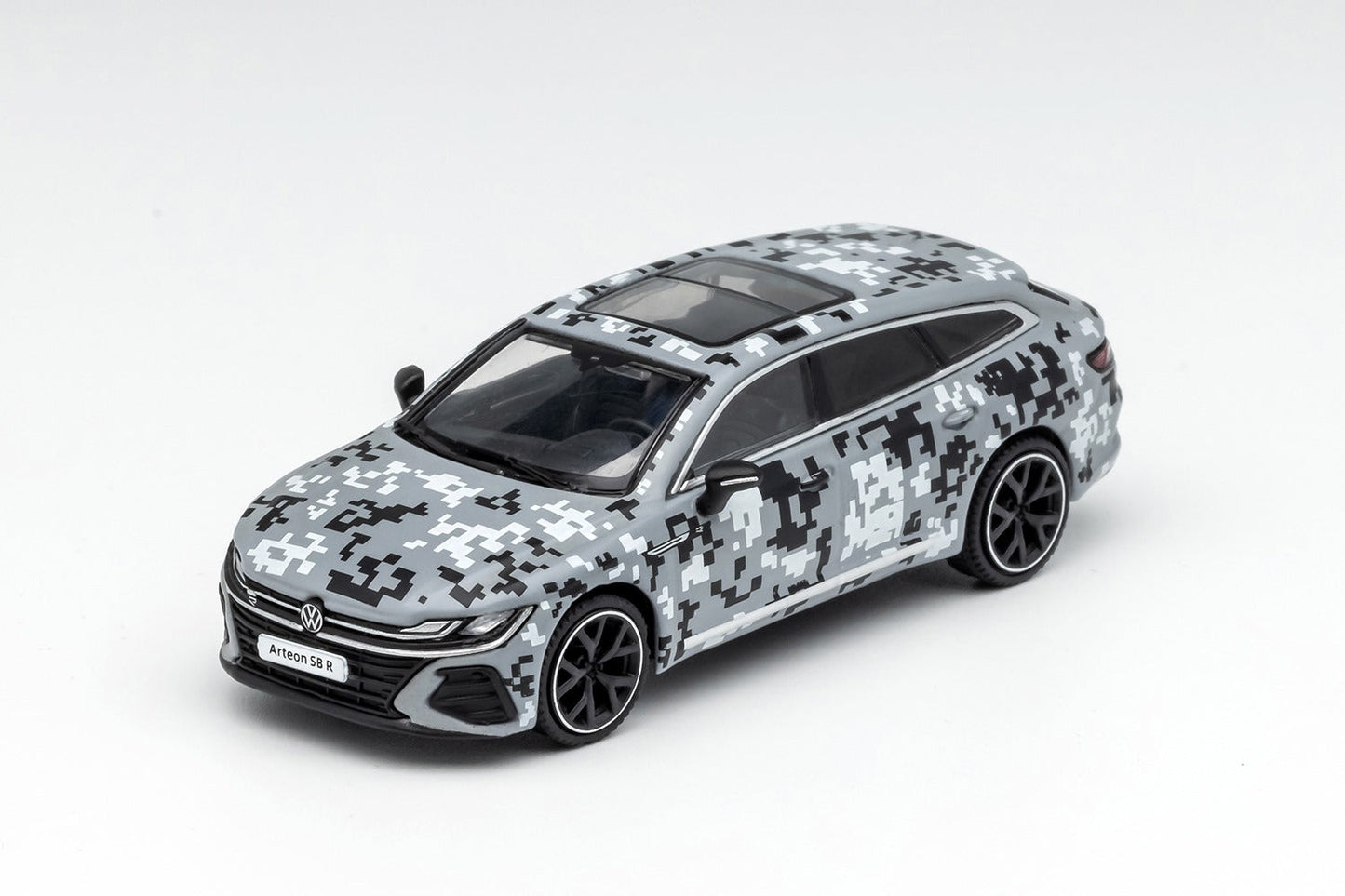 Gray Volkswagen Arteon R diecast car in urban camouflage, 1:64 scale, detailed model by Lot57Supplies Diecast Shop