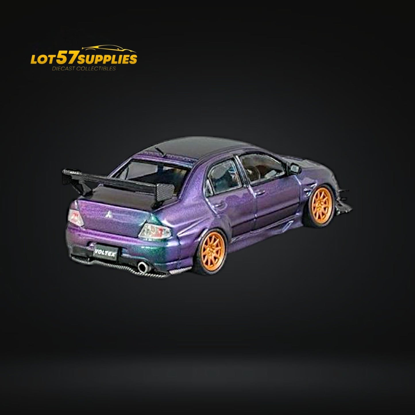 Diecast 1:64 Mitsubishi Lancer Evolution IX Widebody model in silver, detailed miniature car from Lot57Supplies Diecast Shop.