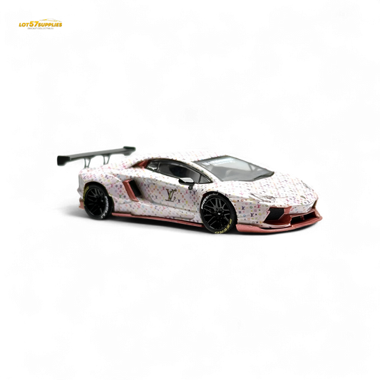 White King Model Lamborghini Aventador LP700-4 diecast car with LV livery, detailed miniature replica by Lot57Supplies Diecast Shop.