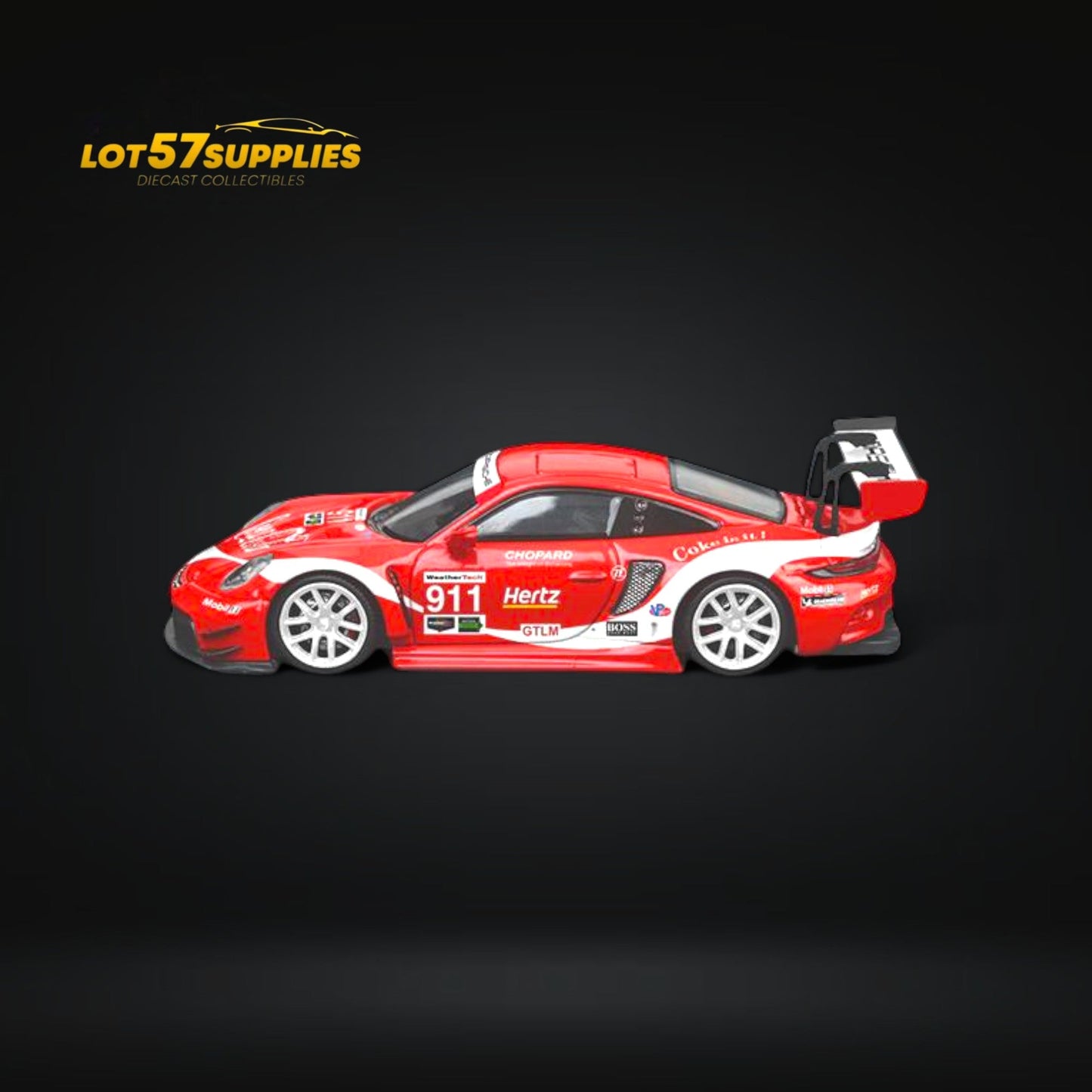 Pre-order Porsche 911 GT3 diecast model in Coca Cola livery, 1:64 scale by Lot57Supplies Diecast Shop, detailed miniature car.
