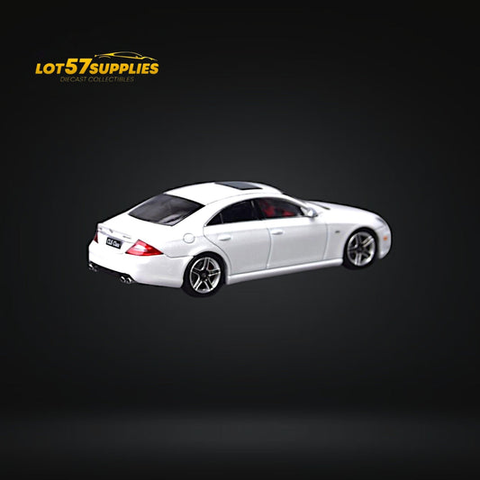 Pearl white Mercedes-Benz Focal Horizon CLS 63 AMG Mk1 C219 diecast car model, detailed miniature by Lot57Supplies Diecast Shop.