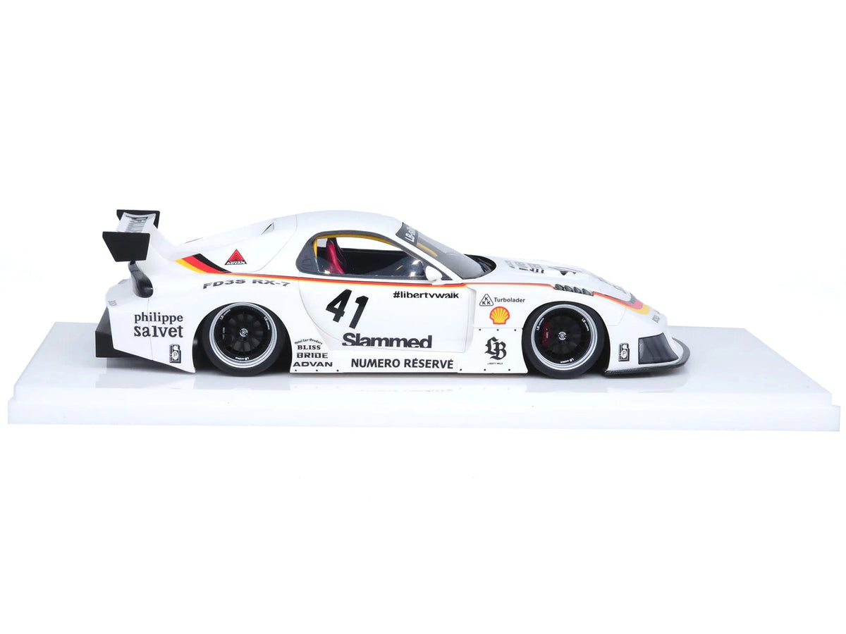 White Mazda RX7 FD3S LB-Super Silhouette RHD 1/18 scale model car with stripes and graphics by Miniature Motors
