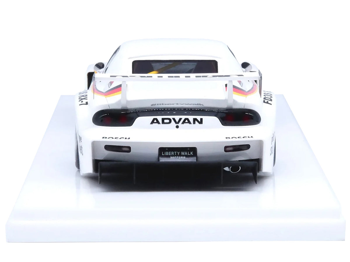 White Mazda RX7 FD3S LB-Super Silhouette RHD 1/18 scale model car with stripes and graphics by Miniature Motors