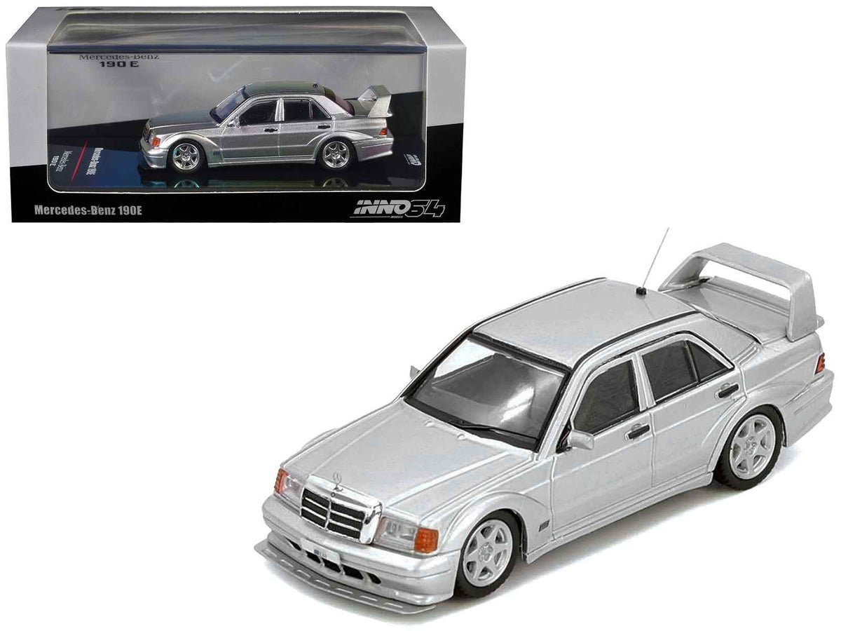 Silver metallic Mercedes-Benz 190E 2.5-16 Evolution II diecast model car by Miniature Motors, detailed miniature Mercedes model.