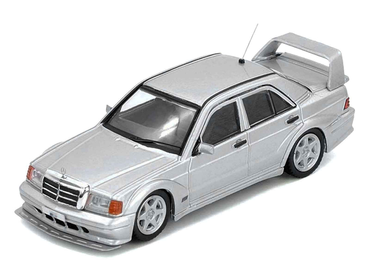 Silver metallic Mercedes-Benz 190E 2.5-16 Evolution II diecast model car by Miniature Motors, detailed miniature vehicle.