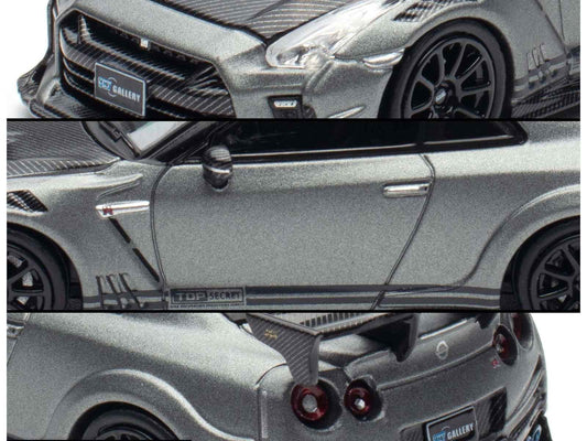 Nissan GT-R (R35) "Top Secret" RHD (Right Hand Drive) Gray Metallic with Carbon Hood "IAM Bangkok 2025 Event Edition" 1/64 Diecast Model Car by Inno Models