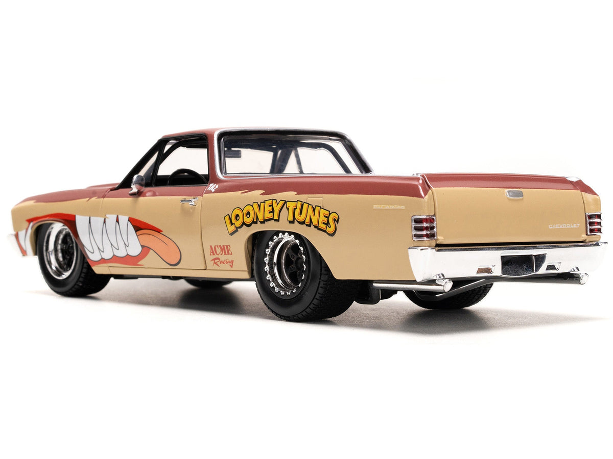 Brown and beige 1967 Chevrolet El Camino diecast model with Taz graphics from the Hollywood Rides series by Jada Miniature Motors.