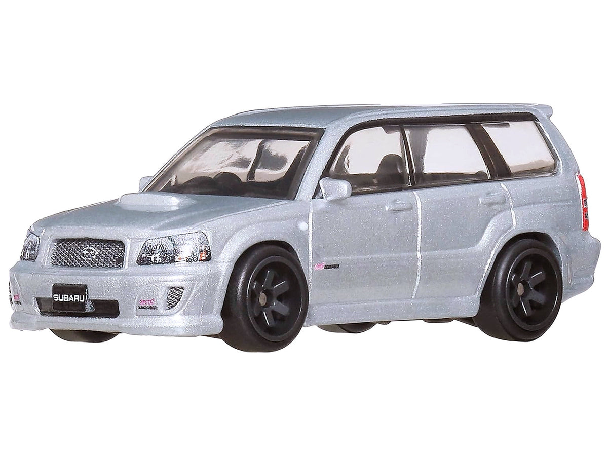 Silver metallic Subaru Forester STI diecast model car from Hot Wheels "Fast Wagons" series, by Miniature Motors.