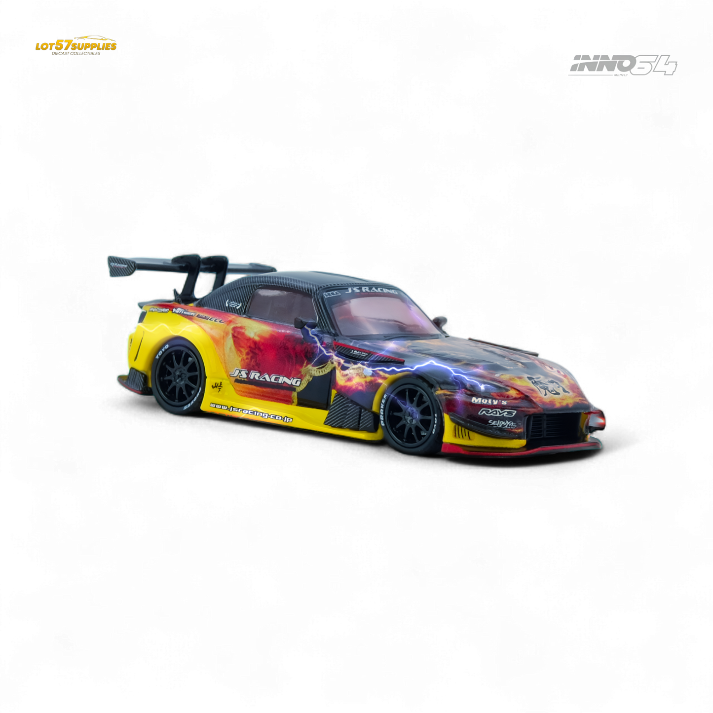 Pre-order INNO64 Honda S2000 J's Racing AP1 diecast model in white, detailed miniature car from Lot57Supplies Diecast Shop.