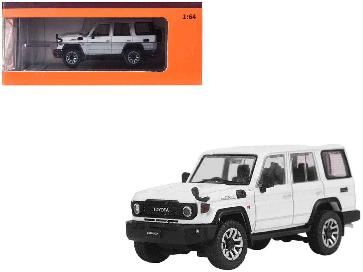 White Toyota Land Cruiser (J76) 1/64 diecast model car by Miniature Motors, detailed right hand drive replica.