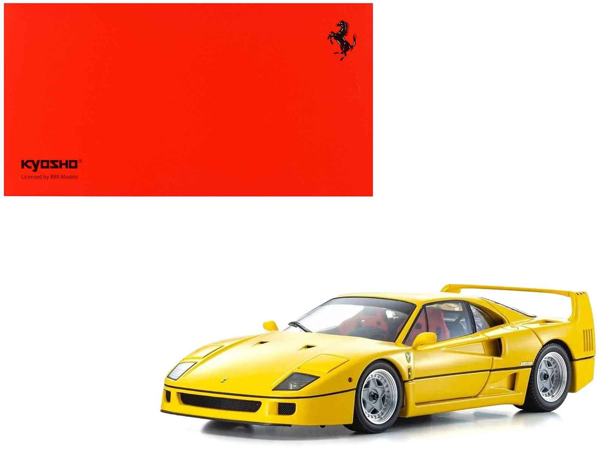 Yellow Ferrari F40 1/18 diecast model car by Kyosho, detailed miniature Ferrari model from Miniature Motors.