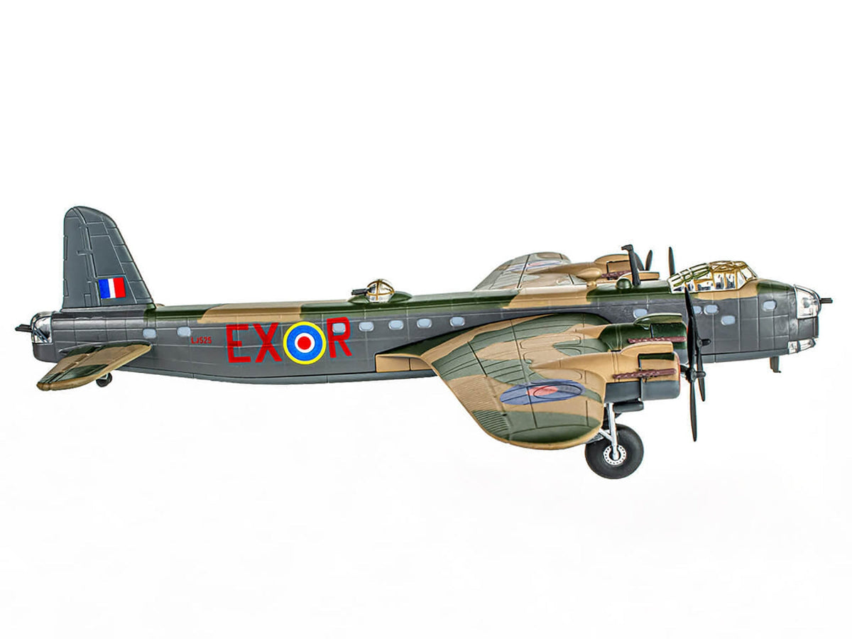Miniature Motors Short Stirling Mk.III aircraft model in 1/144 scale with Jolly Roger No. 199 Squadron markings, WWII British Royal Air Force plane