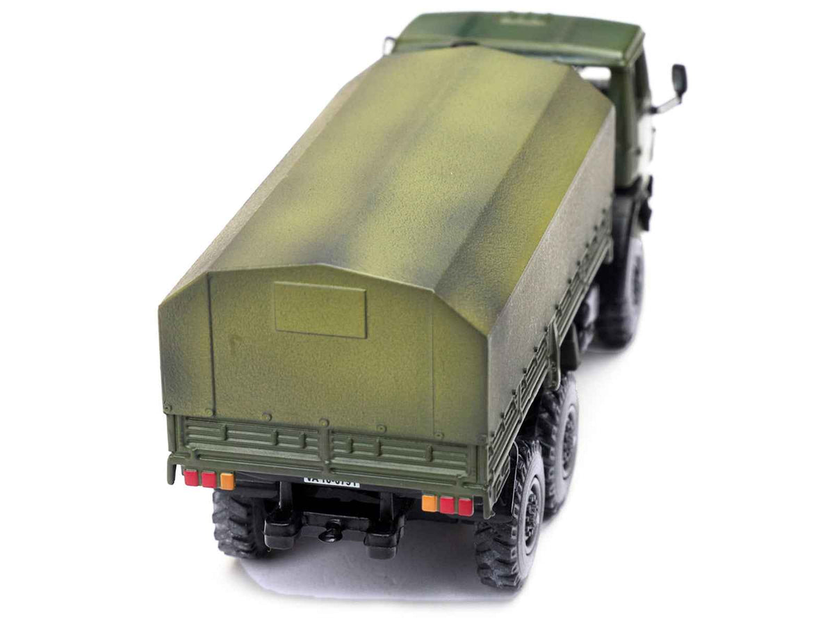Weathered green Kamaz 4310 transport truck diecast model by Legion, representing Ukrainian Ground Forces, 1/72 scale.